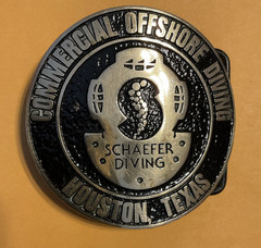 Schaefer Diving Houston Texas Logo Round Western Bronze Belt Buckle 1.5 in