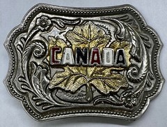 ESTATE SILVER TONE BELT BUCKLE CANADA MAPLE LEAF FLORAL MEN WOMEN UNISEX