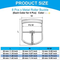 8Pcs 0.8&Prime; Single Prong Belt Buckle Metal Roller Buckle Silver/Light Gold