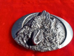 VINTAGE 1994 BERGMOT WOLF HOWLING MADE IN U.S.A. BELT BUCKLE