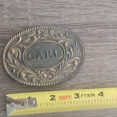 Vintage 1977 The Kinney Co « CARL » Heavy Duty Oval Metal Belt Buckle