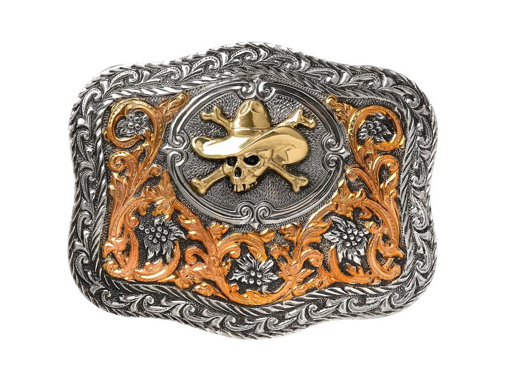 Crumrine Western Belt Buckle Cowboy Skull Antique Silver Copper C10141