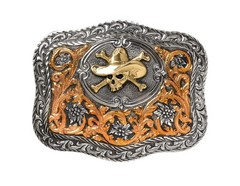 Crumrine Western Belt Buckle Cowboy Skull Antique Silver Copper C10141