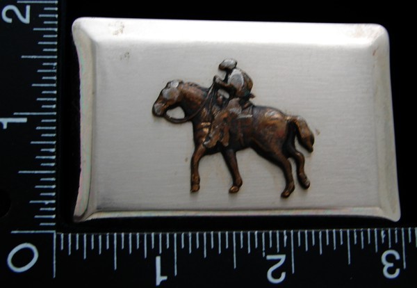 LI06144 VINTAGE ***COWBOY ON HORSE BACK*** SILVERTONE WESTERN BELT BUCKLE