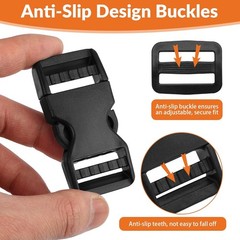 6 Set 1&Prime; Wide Quick Release Buckle with 12 Pcs Strap Clips, Heavy Duty Side Rele