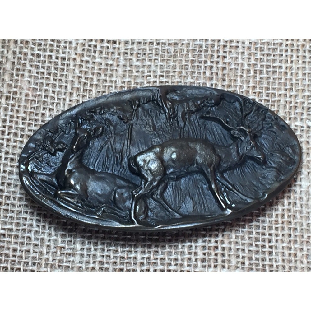 Vintage 1975 Al Dez Denver Deer Belt Buckle Bronze Tone Oval Wildlife Western