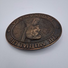Vintage The Mutual Life First in America Insurance Advertising Metal Belt Buckle