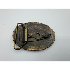 Vintage Oden Inc Brass Nautical Tall Ship Belt Buckle Oval Scrimshaw Style