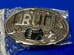 DRUNK Bottle Opener and Large Novelty Statement Stainless Steel Belt Buckle