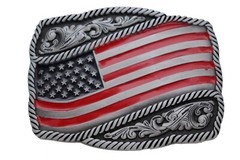 Men Women Silver Metal Buckle Western Fashion USA Flag United States Of America