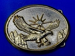 Patriotic American Eagle flying over Mountains w/ starburst Vintage belt buckle
