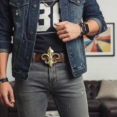 Men Women Gold Metal Belt Buckle Western Fashion Fleur De Lis Flower Unisex Lily