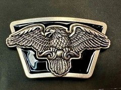 American Flying Bald Eagle Spreading Wings Silver Tone Black Enamel Belt Buckle