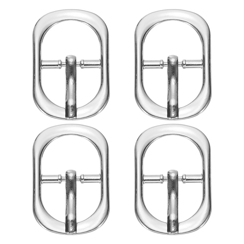 4 Pcs 0.6 Inch Single Prong Buckle Oval Center Bar Buckle, Silver Tone