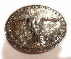 CHR7 WESTERN STEER Cowboy Rodeo Style ✖ Belt Buckle Buck ✖ Chrome/silver Bull US