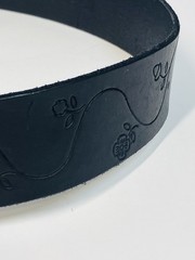 Womens Linea Pelle Black Leather Belt with Floral Buckle Large