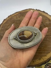 Vintage 1960’s Cat Eye Nickel Silver Oval Belt Buckle