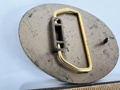 Vintage Kaiser Aluminum Belt Buckle Mens Gold Tri Plant Excellence Logo Safety