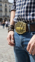 Men Gold Color Metal Belt Buckle Deer Nature Hunter Western Fashion Accessory