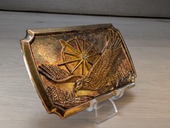 Vintage American Soaring Eagle Solid Brass Belt Buckle w/ Diamond Crystal