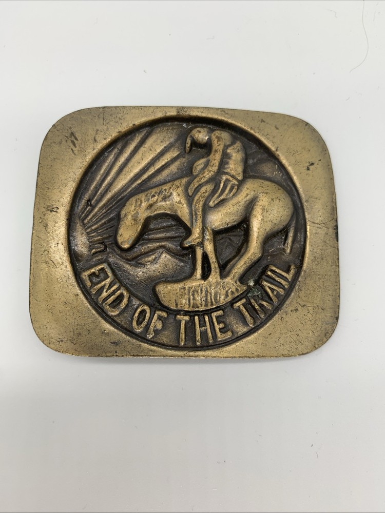 Vintage End Of The Trail Brass Belt Buckle Sculpture By James Earle Fraser Aged