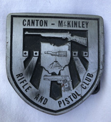 Ohio Canton -McKinley Rifle Pistol Club Shield Shaped Silver Colored Belt Buckle