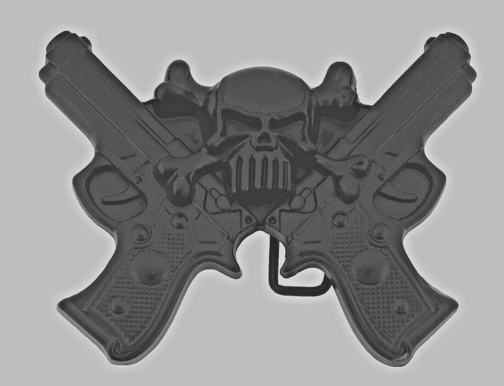 Skull Belt Buckles Black Metal Vintage Halloween Gun Pistols Pirate Skeleton