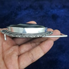 Blue Faceted Glass Gemstone Belt Buckle Handmade Vintage Style Silver Tone