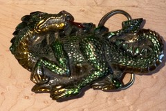 Vintage 1984 Great American Buckle Co Green Dragon Belt Buckle Serial H 1422 3D