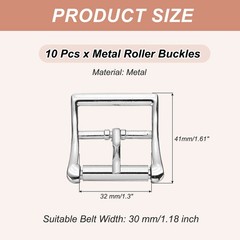 1.6&Prime;x1.3&Prime; Rectangle Shape Single Prong Belt Buckle (Silver Tone, Pack of 10)