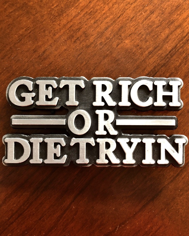Get Rich Or Die Trying Funny Quote Millionaire Joke Metal Men’s Belt Buckle