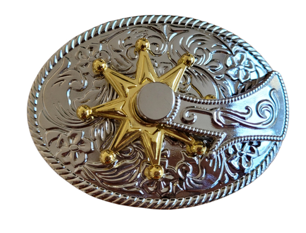 Gold Silver Finish Buckle Cowboy Buckle – Western Boot Cutting Spur Spin Buckle