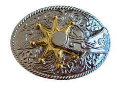 Western Gold Silver Buckle Rodeo Cowboy Buckle 2 » Boot Cutting Spur Spin Buckle