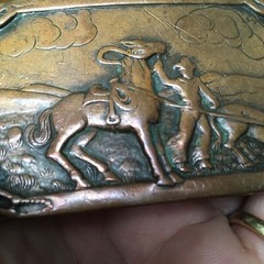 vintage Copper Belt Buckle western cowboy horse calf roping rodeo