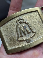 vintage 1970s belt buckle MICHIGAN BELL solid brass TELEPHONE western lineman