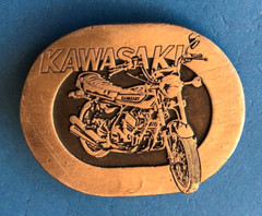 VINTAGE KAWASAKI TRIPLE BELT BUCKLE H1 H2 S1 S2 – ALSO HAVE OWNERS MANUAL LISTED
