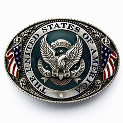 USA Eagle American Flag Belt Buckle Mens Patriotic Western Silver Oval Rodeo