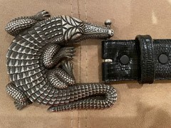 Huge Kieselstein-Cord Sterling Alligator Buckle With Black Lizard Belt Size 1
