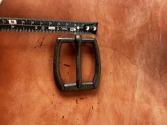 Large vintage horse tack buckle. Lots of patina and character, forged steel