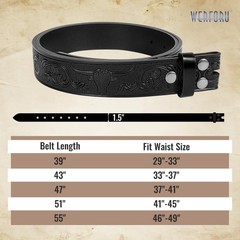WERFORU Western Leather Belt Strap for Men Women Fit Size 33&Prime;-37&Prime;, A-black