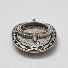 Vintage Two Tone Western Belt Buckle Coin or Stone Holder Engraved Scroll Work