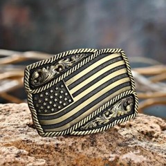 American Flag Belt Buckle, Western Cowboy, Cowgirl, Country Antique Gold Tone