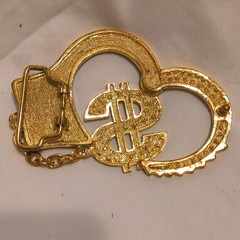 Men&rsquo;s Gold/Black Dollar Sign Rhinestone Metal Clip Belt Buckle Fits 1.5in