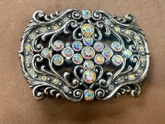Victorian Style Multi-Color Rhinestone Jeweled See-Trough Ladies Belt Buckle