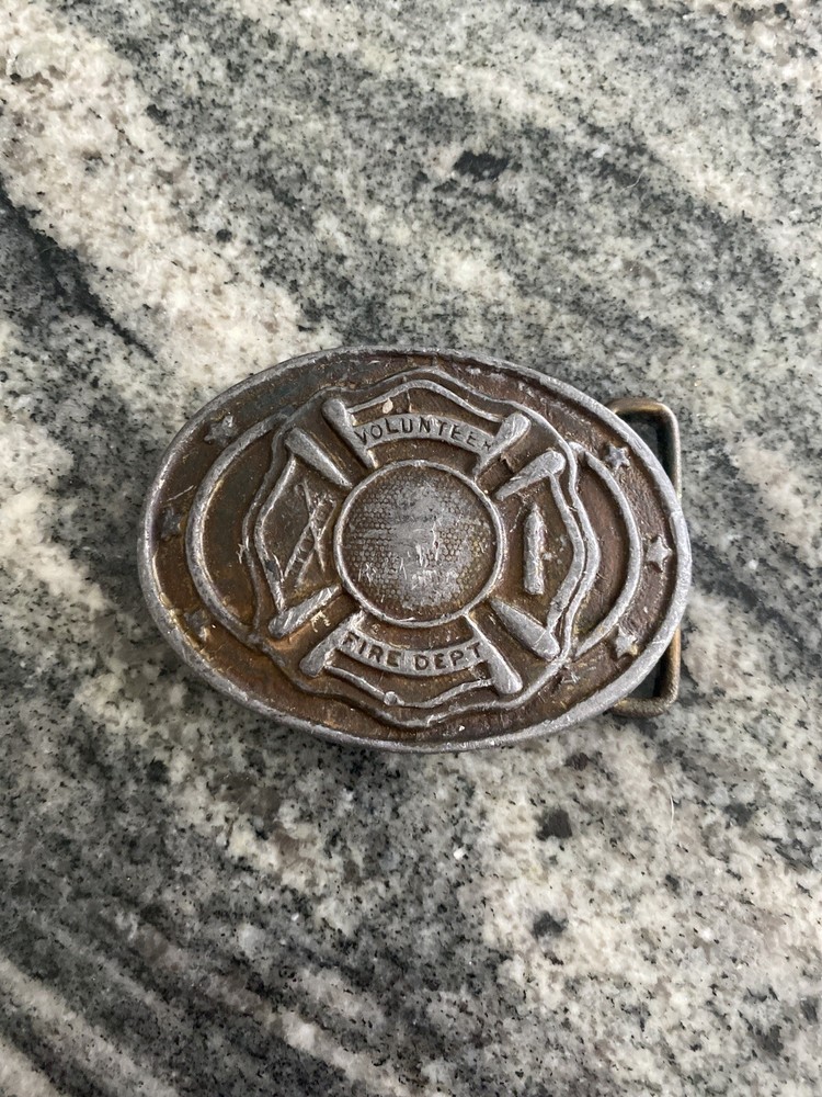 Vintage Belt Buckle Volunteer Fire dept Firefighter Solid Brass or Bronze