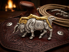 Western Bull Cowboy Belt Buckle Antique Silver Gold Tone Rodeo Fits 1-1/2&Prime; Belt
