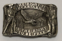 Vintage Article II « The Right to Bear Arms to be FREE » Pewter BELT BUCKLE 1982