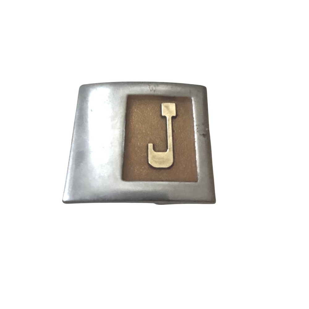 Vintage Lee NY USA Belt Buckle Gold Letter J Initial Silver Tone Enamel Mens