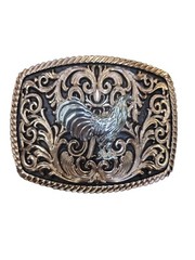 Cowboy Belt Buckle For Man Rooster 4.25&Prime;x3.25&Prime; Gold Copper Tone/Black