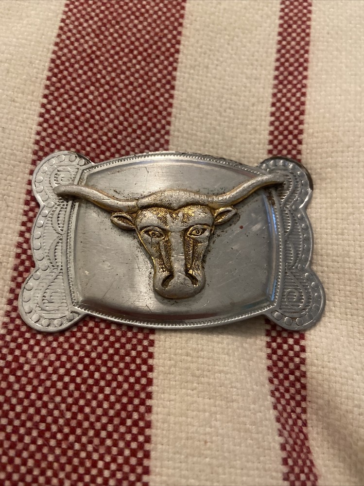 Vintage Nickel Silver Texas Longhorn Western Belt Buckle Frat Hipster UT Horns